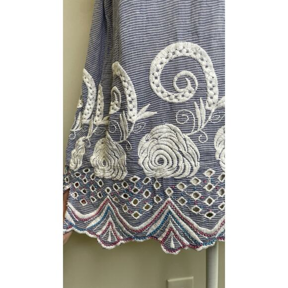 Talbots Large Petite Lp Beaded Sleeveless July 4th Embellished Floral Beach Blue - Picture 7 of 13